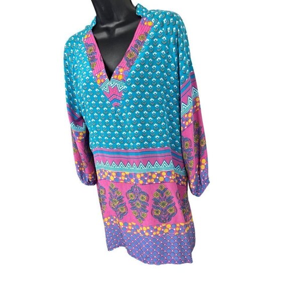 Long womens tunic v neck top 100% Silk 42 chest 32 long - Picture 5 of 6